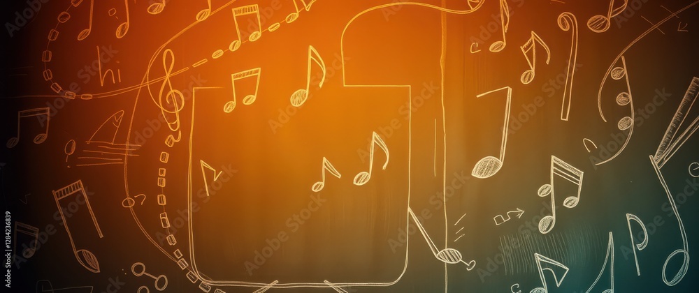 Poster musical notes: a symphony of hand-drawn musical notes creating a playful composition on a colorful b