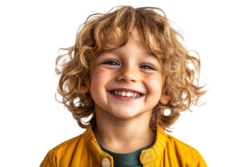 Happy child poses with cheerful smile at home