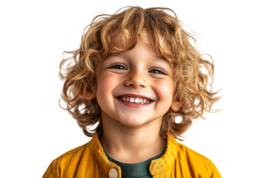 Happy child poses with cheerful smile at home