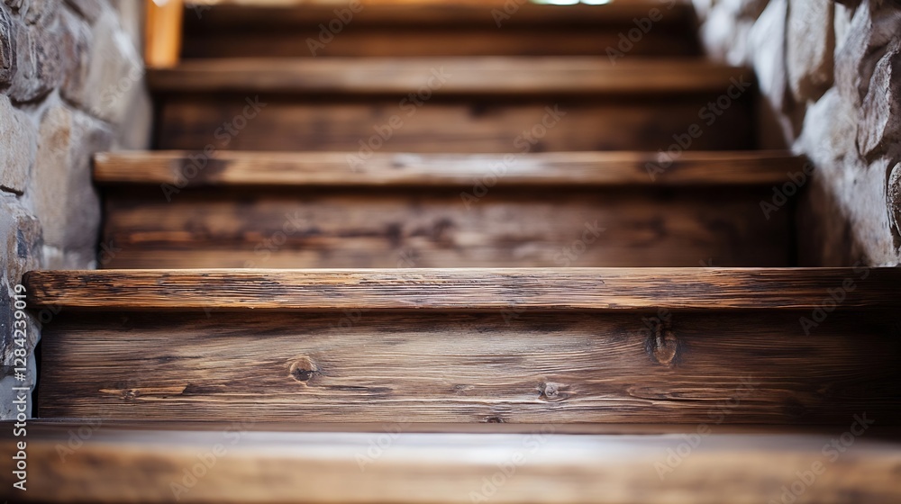 Poster closeup view of a wooden staircase showcasing craftsmanship and natural textures : generative ai