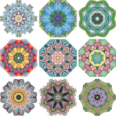 Set of colorful cute Mandalas. Decorative unusual round ornaments