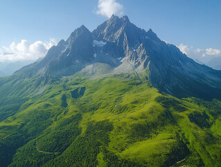 Fototapeta premium Majestic mountain range surrounded by lush greenery