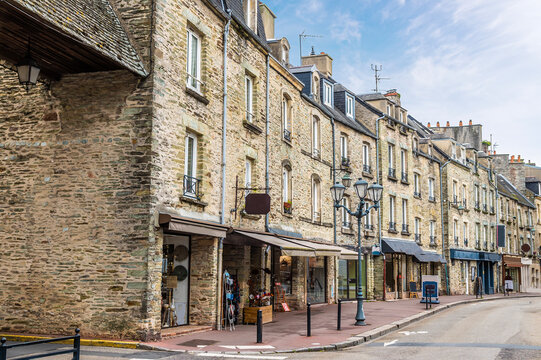 A view down a traditional shopping street at Cherbourg, France in autumn