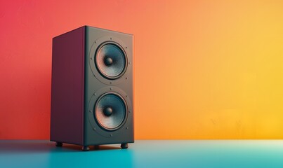 Speaker for a bookshelf isolated against a vibrant background, Generative AI.