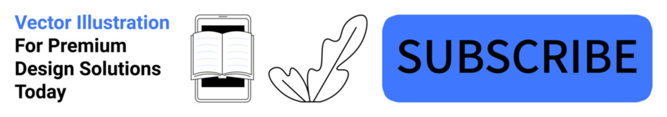 Smartphone displaying open book, leaf accent, and bold Subscribe button. Ideal for education, media engagement, design promotion, e-learning, mobile access, content marketing flat landing page