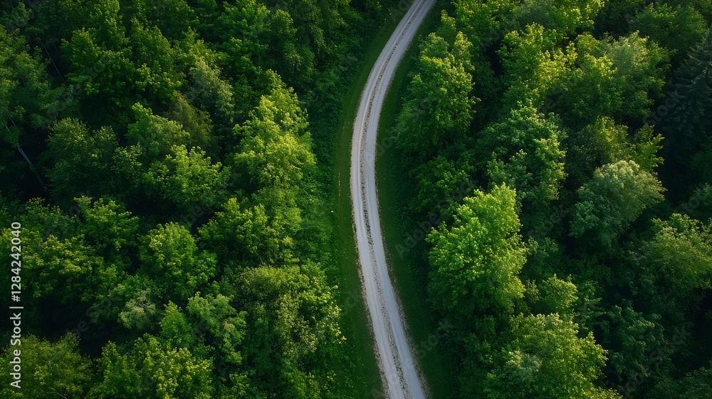 Poster aerial view of a winding road surrounded by lush green trees creating a serene landscape : generativ