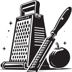 Black Color Peeler,Box grater Silhouette Vector Illustration design, Solid White Background