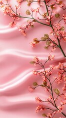 Fototapeta premium Delicate Pink Blossoms on Silk Fabric