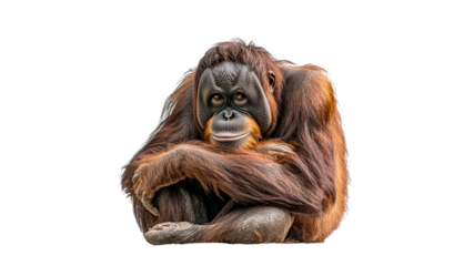 Orangutan seated and reflecting in a tranquil pose