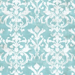 Ornamented Damask Pattern in Pale Turquoise and White Decorative Design for Elegant Surface