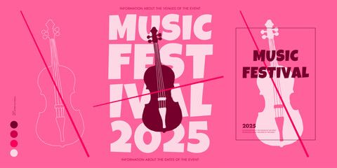 Violin flat illustration. Music festival poster. Vector template. Flyer. Vector illustration