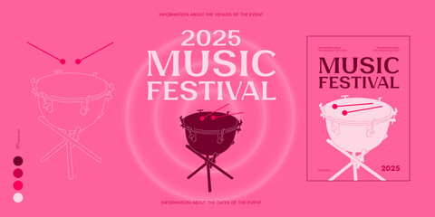 Flat illustration of timpani. Music festival poster. Vector template. Flyer. Vector illustration