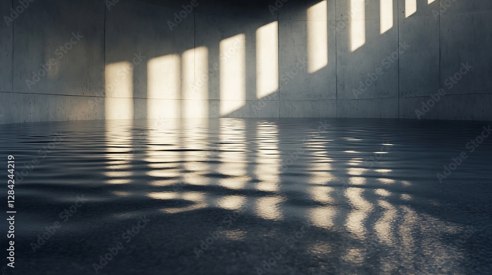 Poster Interior view of a modern space with reflected light patterns on still water creating an artistic atmosphere : Generative AI
