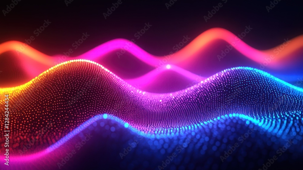 Poster abstract glowing colorful data waves in digital space