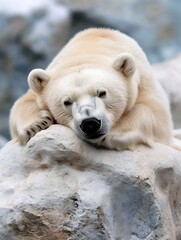Polar bear resting on a rocky surface with a serene background in a natural habitat : Generative AI