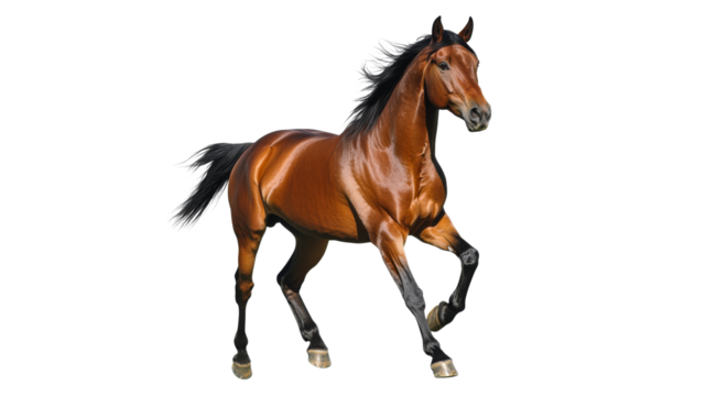 Brown horse galloping in sunlight