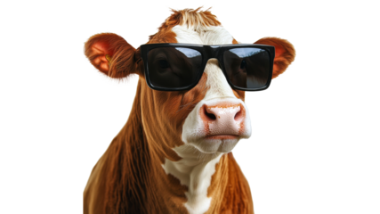 Sunglass wearing cow poses for fun