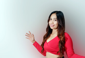 Happy Asian Woman Over white Background. Smiling girl after Fitness Workout. Healthy lifestyle concept.