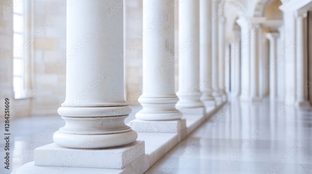 Aufkleber elegant view of classic marble columns lining a spacious hall with a polished floor in an architectu