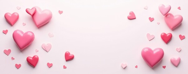 Scattered pink hearts on white Simple romantic background , pretty, clipart