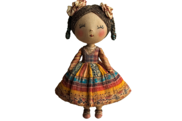 Colorful handmade doll with floral details