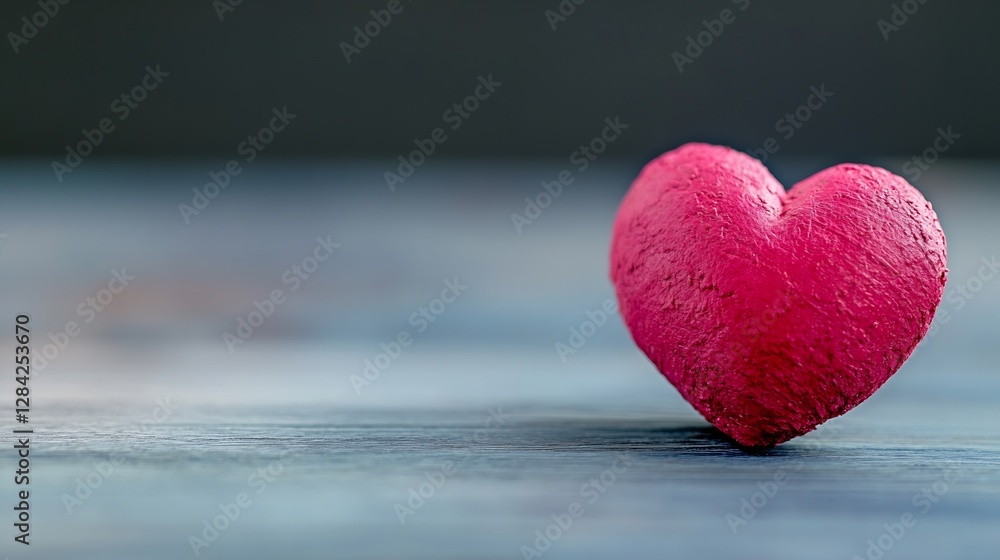 Poster close up of a textured heart shaped object in vibrant pink hue sitting on a wooden surface : generat
