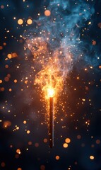 Sparkling torch illuminates the dark with vibrant flames and smoke