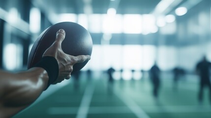 Quarterback training in a sports facility focusing on passing mechanics. Featuring accuracy and form