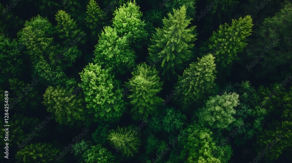 Poster aerial view of lush green pine trees in a dense forest captured from above : generative ai