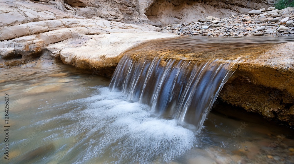 Aufkleber highresolution image of a tranquil waterfall flowing gently over smooth rocks in a serene natural se