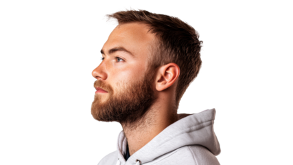 Bearded man in profile at studio