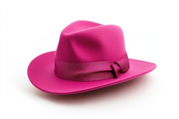 A vibrant pink felt hat with a stylish ribbon