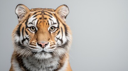 Fototapeta premium Majestic tiger portrait, studio shot, gray background, wildlife conservation