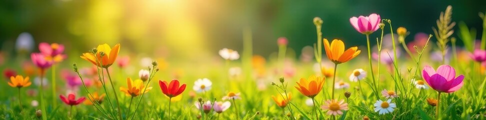 Fototapeta premium Vibrant wildflowers bloom in a sun-drenched meadow , growing, wildflower meadow, petal