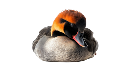 Colorful duck resting in a calm pose