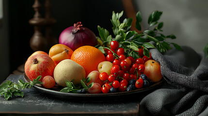 Healthy eating advocate presenting a variety of seasonal fruits and vegetables. High quality 