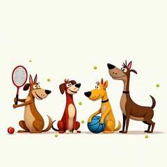 Naklejka premium Dogs, sports, cartoon, playful