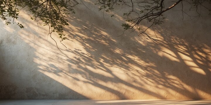 Captivating shadows dance on a wall beneath tree branches outdoor natural light.