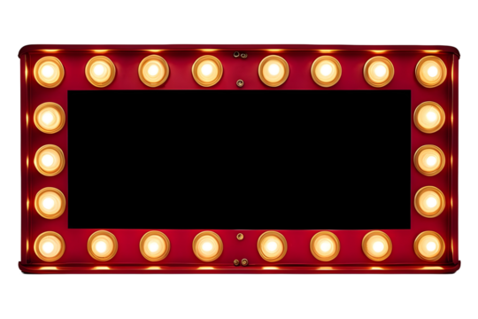 Crimson Marquee Sign With Bright Yellow Lights on a Transparent Background