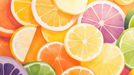 Fototapeta premium Colorful Watercolor Fruit Salad with Fresh Citrus Slices