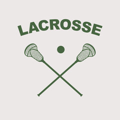 Lacrosse symbol of crossed sticks in green color on light background, vector. Logo in vintage style for Lacrosse, vector. 