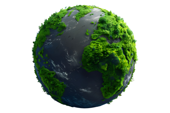 Earth with Lush Greenery on a Transparent Background