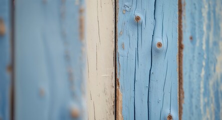 Weathered Blue Wooden Planks Close Up Vintage Background.
