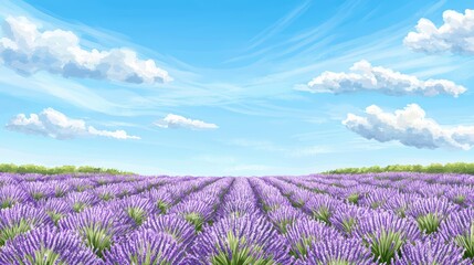 Obraz premium Dreamy Watercolor Landscape of Lavender Field under Blue Sky