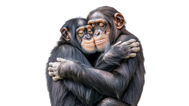 Two chimpanzees embracing in a tender moment