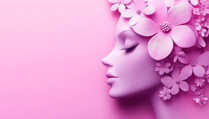 Soft Pink Background with Delicate Pink Flowers Surrounding Blank Card