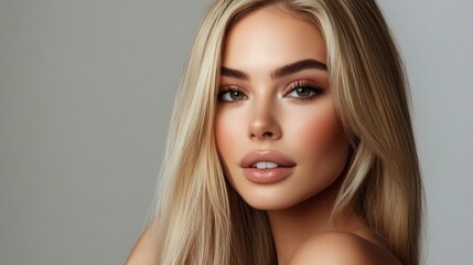 Fototapeta premium Elegant Portrait of a Beautiful Woman with Long Blonde Hair