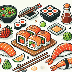 seafood, sushi, gourmet, fresh, delicious, rice, food, traditional, fish, japanese, cuisine, sashimi, maki, asian, tasty, culinary, healthy, salmon, roll, lunch, japan, seaweed, restaurant, dinner, as