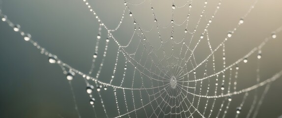 Naklejka premium Dew drops glisten on delicate spider web threads in a halftone texture