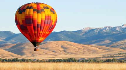 Fototapeta premium Colorful Hot Air Balloon Floating Over Serene Landscape in Daylight